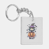 Niedliche Kid Hexe sitzend auf einem Kürbis - "Hex Schlüsselanhänger (Vorderseite links)