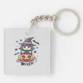 Niedliche Kid Hexe sitzend auf einem Kürbis - "Hex Schlüsselanhänger (Rückseite)