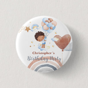 Niedliche Kids Balloon African American Buben Gebu Button
