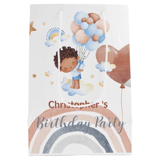 Niedliche Kids Balloon African American Buben Gebu Mittlere Geschenktüte (Rückseite)