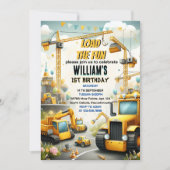 niedliche Kids Einfache Bauwagen 1. Geburtstag Einladung (Vorderseite)