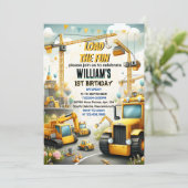 niedliche Kids Einfache Bauwagen 1. Geburtstag Einladung (Stehend Vorderseite)