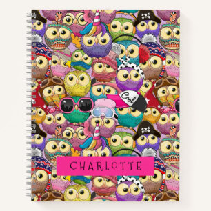 Niedliche Kids farbenfrohe Owls Cartoon Nahtloses Notizblock