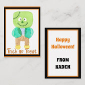 Niedliche Kids Halloween Frankenstein Trick oder T Mitteilungskarte (Vorne/Hinten)