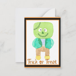 Niedliche Kids Halloween Frankenstein Trick oder T Mitteilungskarte