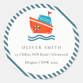 Niedliche Kids Nautical Boat Wellen Adresse Runder Aufkleber