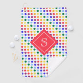 Niedliche Kids Red Rainbow Dots Monogramm Golfhandtuch (Insitu)