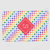 Niedliche Kids Red Rainbow Dots Monogramm Golfhandtuch (Horizontal)