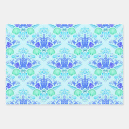 Niedliche Kids Tropical Blue Ocean Sea Turtle Geschenkpapier Set