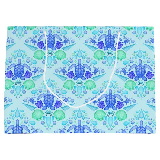 Niedliche Kids Tropical Blue Ocean Sea Turtle Große Geschenktüte (Vorderseite)