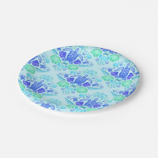 Niedliche Kids Tropical Blue Ocean Sea Turtle Pappteller (Schrägansicht)