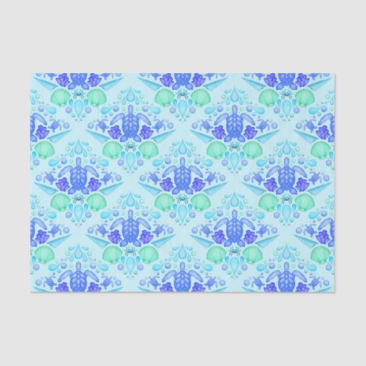 Niedliche Kids Tropical Blue Ocean Sea Turtle Seidenpapier (Vorderseite)