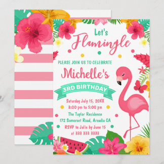 Niedliche Kids Tropical Flamingo Sommer Geburtstag Einladung