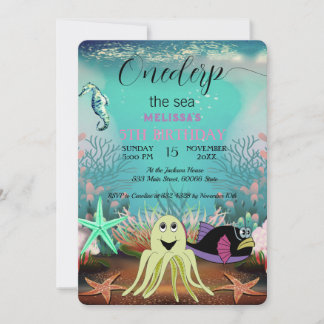 Niedliche Kids Wasserfarbe Onethe Sea Geburtstag I Einladung