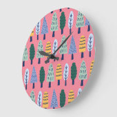 Niedliche Kiefernbäume: Kindermuster. Große Wanduhr (Winkel)