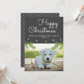 Niedliche Kiefernzweige Snowflake Dog Foto Karte (Vorderseite/Rückseite Beispiel)