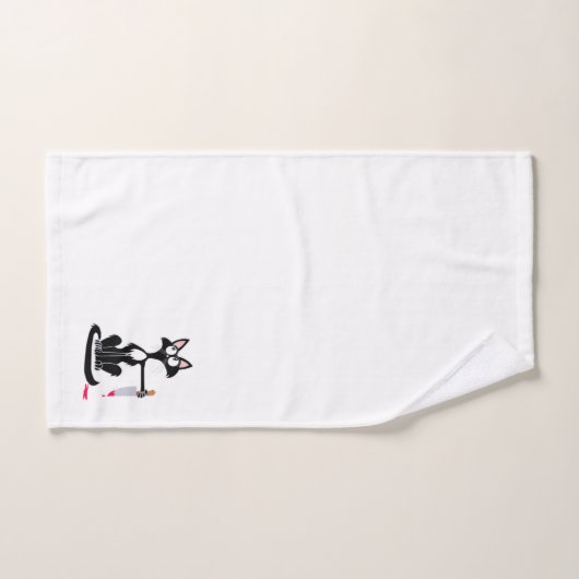 Niedliche Killerkatze mit einem blutigen Messer Badhandtuch Set (Handtuch)