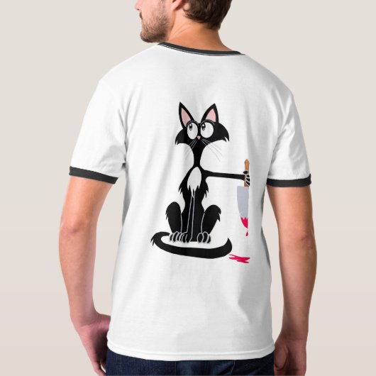 Niedliche Killerkatze mit einem blutigen Messer Co T-Shirt (Schwarz voll)
