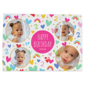 Niedliche Kinder 2. Geburtstag Rainbow Foto Herz r Große Geschenktüte (Rückseite)