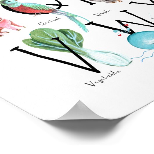 Niedliche Kinder ABC Alphabet | Children Wall Art Poster (Ecke)