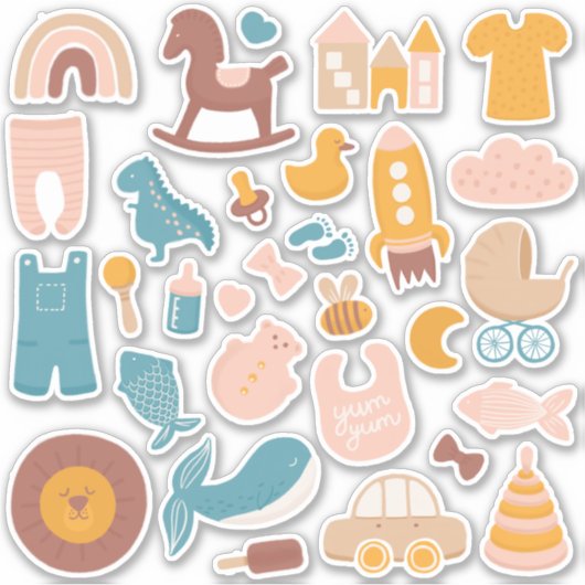 Niedliche Kinder, Babytiere und Spielzeug. Funny K Aufkleber (Vorderseite)