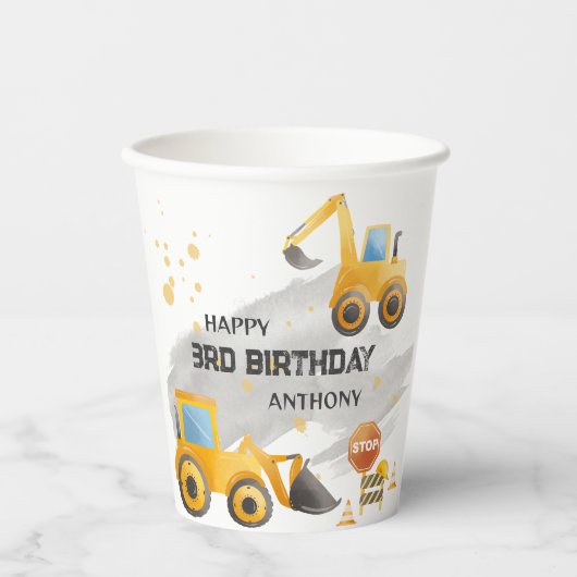 Niedliche Kinder Bau Geburtstag Pappbecher (Vorderseite)