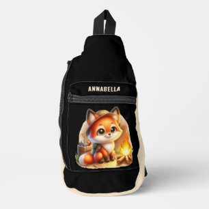 Niedliche Kinder Camping Fuchs Name hinzufügen Crossbody Bag