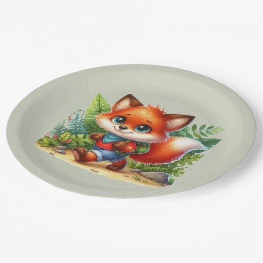 Niedliche Kinder Camping & Wanderfox Party Pappteller (Schrägansicht)