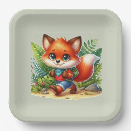 Niedliche Kinder Camping & Wanderfox Party Pappteller (Vorderseite)
