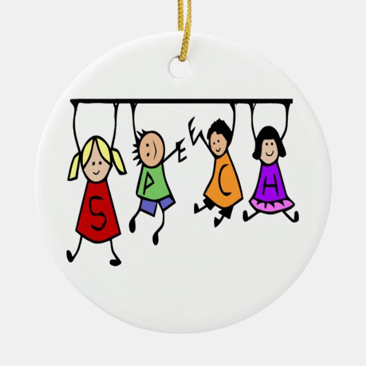 Niedliche Kinder Cartoon, der Redewörter hält Keramik Ornament (Vorne)