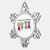 Niedliche Kinder Cartoon, der Redewörter hält Schneeflocken Zinn-Ornament (Rechts)