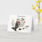 Niedliche Kinder, die den Hochzeitsfeier-März mach Karte (Gelbe Blume)