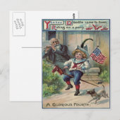 Niedliche Kinder, die unter der amerikanischen Fla Postkarte (Vorne/Hinten)