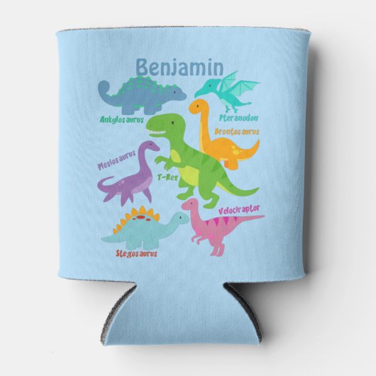 Niedliche Kinder Dinosaurier und Namen blau Dosenkühler (Vorderseite)