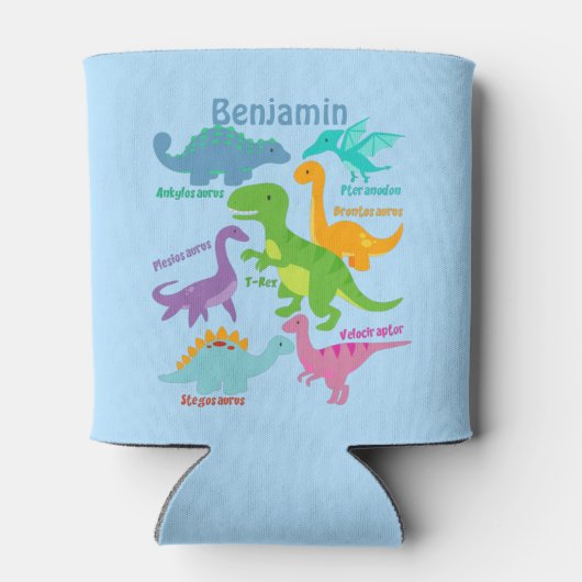 Niedliche Kinder Dinosaurier und Namen blau Dosenkühler (Rückseite)
