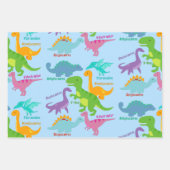 Niedliche Kinder Dinosaurier und Namen blau Geschenkpapier Set (Vorderseite)