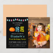 Niedliche Kinder Farbiges Foto Pumpkin Geburtstag Einladung (Vorne/Hinten)