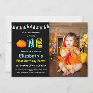 Niedliche Kinder Farbiges Foto Pumpkin Geburtstag Einladung