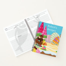 Niedliche Kinder fügen ein Rezept-Notebook hinzu Notizblock