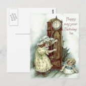 Niedliche Kinder Großvater Clock Kitten Postkarte (Vorne/Hinten)