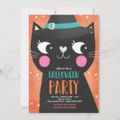 Niedliche Kinder Halloween-Party Hexen Katze Spook Einladung (Vorderseite)