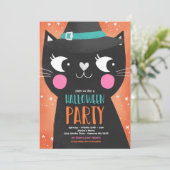Niedliche Kinder Halloween-Party Hexen Katze Spook Einladung (Stehend Vorderseite)