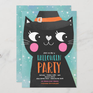Niedliche Kinder Halloween-Party Hexen Katze Spook Einladung