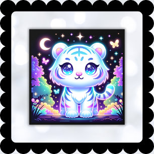 Niedliche Kinder Holografischer Weißer Tiger Fensteraufkleber