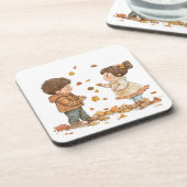 Niedliche Kinder im Herbst Getränkeuntersetzer (Linke Seite)