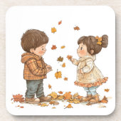 Niedliche Kinder im Herbst Getränkeuntersetzer (Vorderseite)
