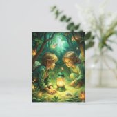 Niedliche Kinder im Wald Postkarte (Stehend Vorderseite)