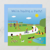 Niedliche Kinder in der Park-Party Einladung (Vorne/Hinten)