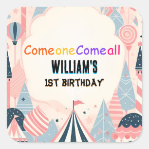 niedliche Kinder Karneval Circus Show 1. Geburtsta Quadratischer Aufkleber