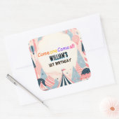 niedliche Kinder Karneval Circus Show 1. Geburtsta Quadratischer Aufkleber (Umschlag)